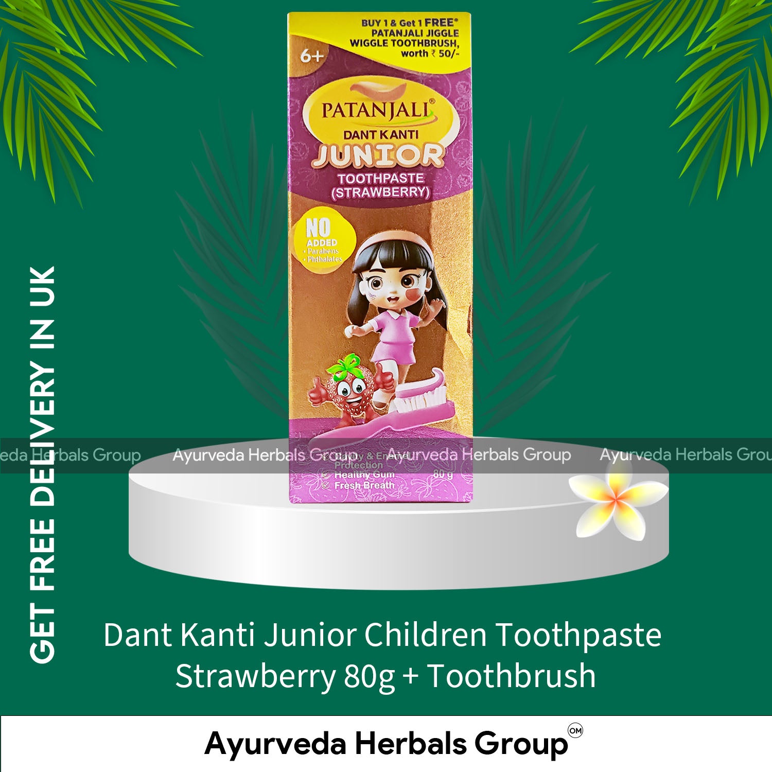 Dant Kanti Junior Children Toothpaste Strawberry 80g + Toothbrush