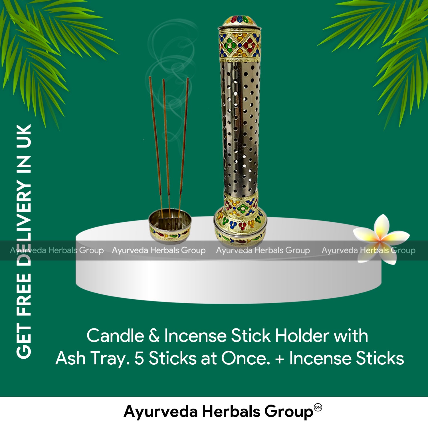 Candle & Incense Stick Holder with Ash Tray. 5 Sticks at Once. + Incense Sticks