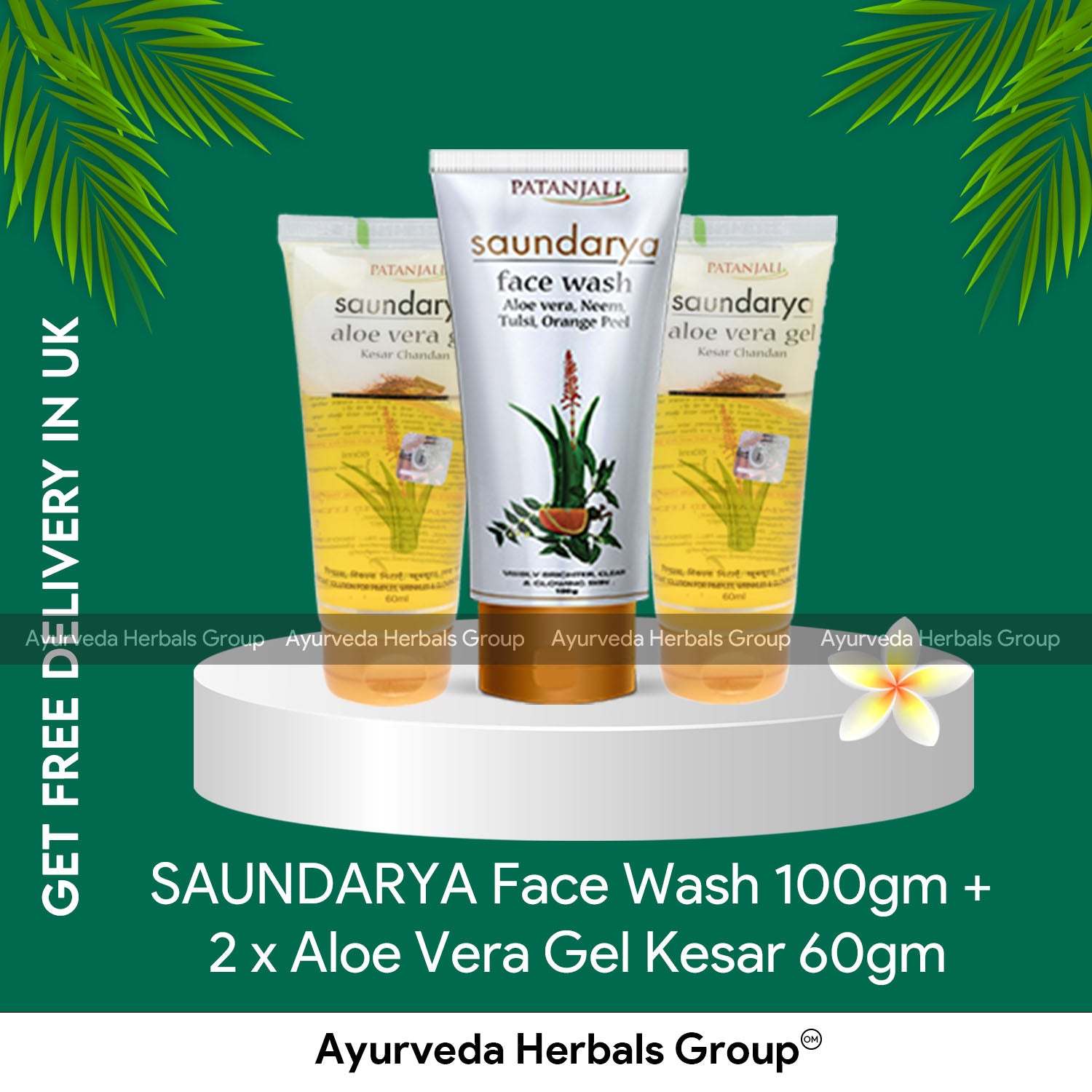 Patanjali SAUNDARYA Face Wash 100gm + 2 x Aloe Vera Gel Kesar 60gm
