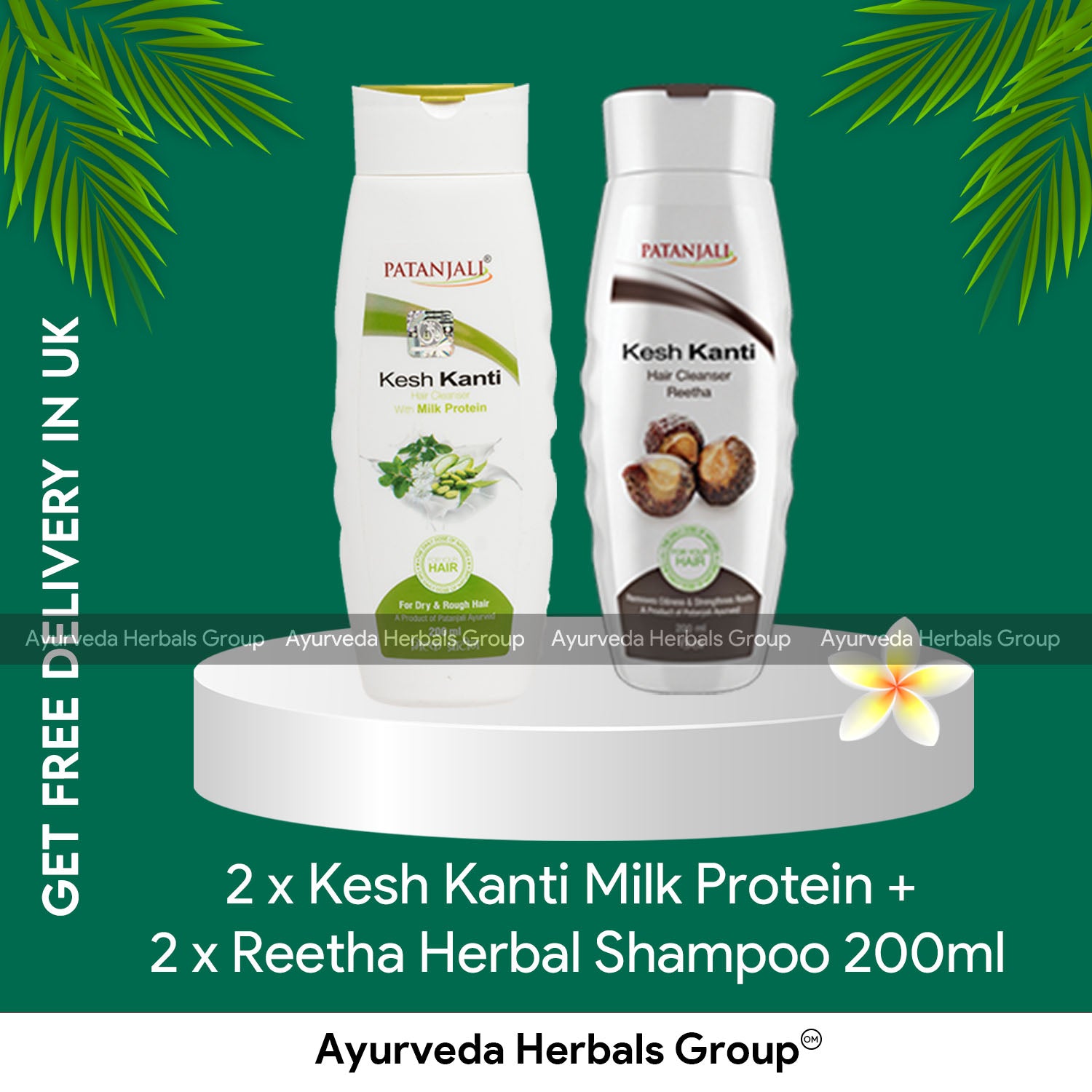 Patanjali 2 x Kesh Kanti Milk Protein + 2 x Reetha Herbal Shampoo 200ml