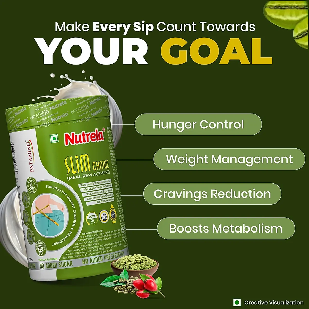 Patanjali Nutrela Slim Choice Weight Loss Powder 500g Vanilla Flavour