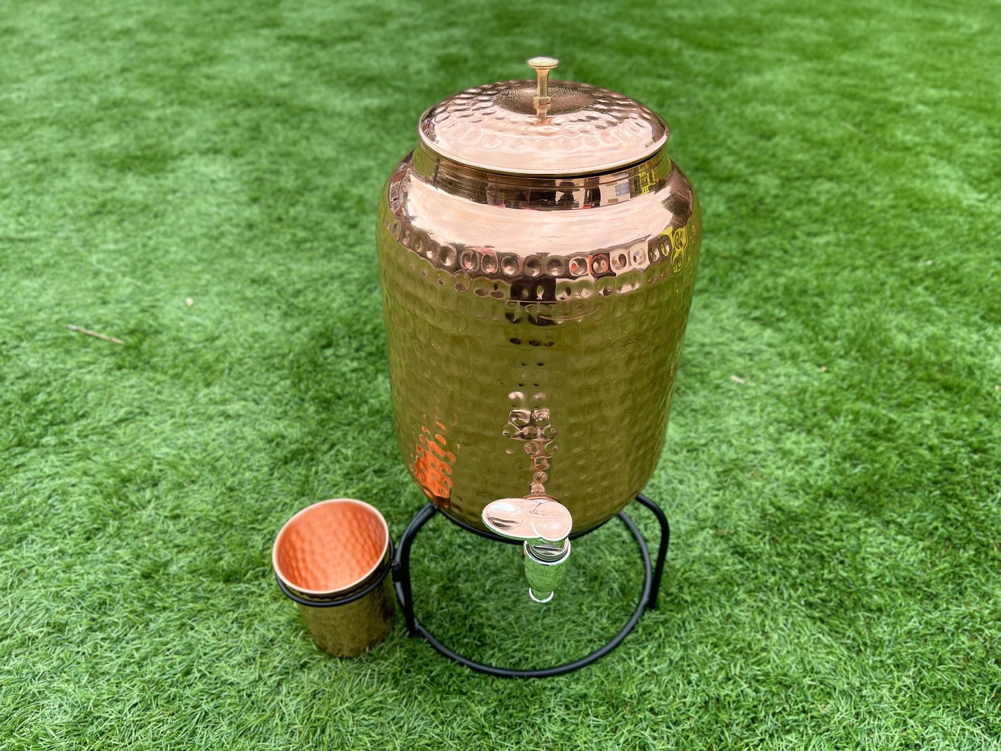 Patanjali Copper Matka Water Pot 5.5L With Tap + Stand + Cup