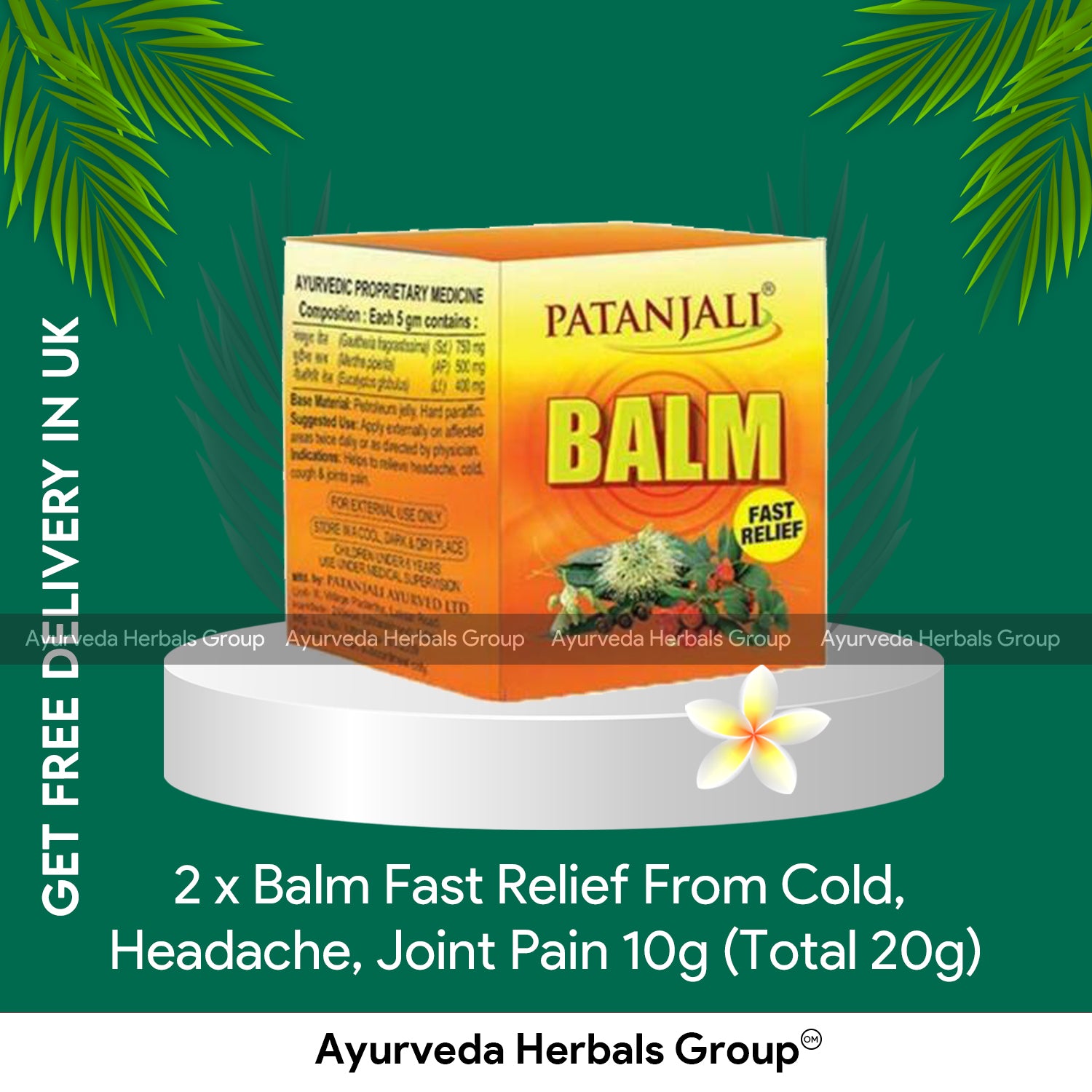 2 x Balm Fast Relief From Cold, Headache, Joint Pain 25g (Total 50g)