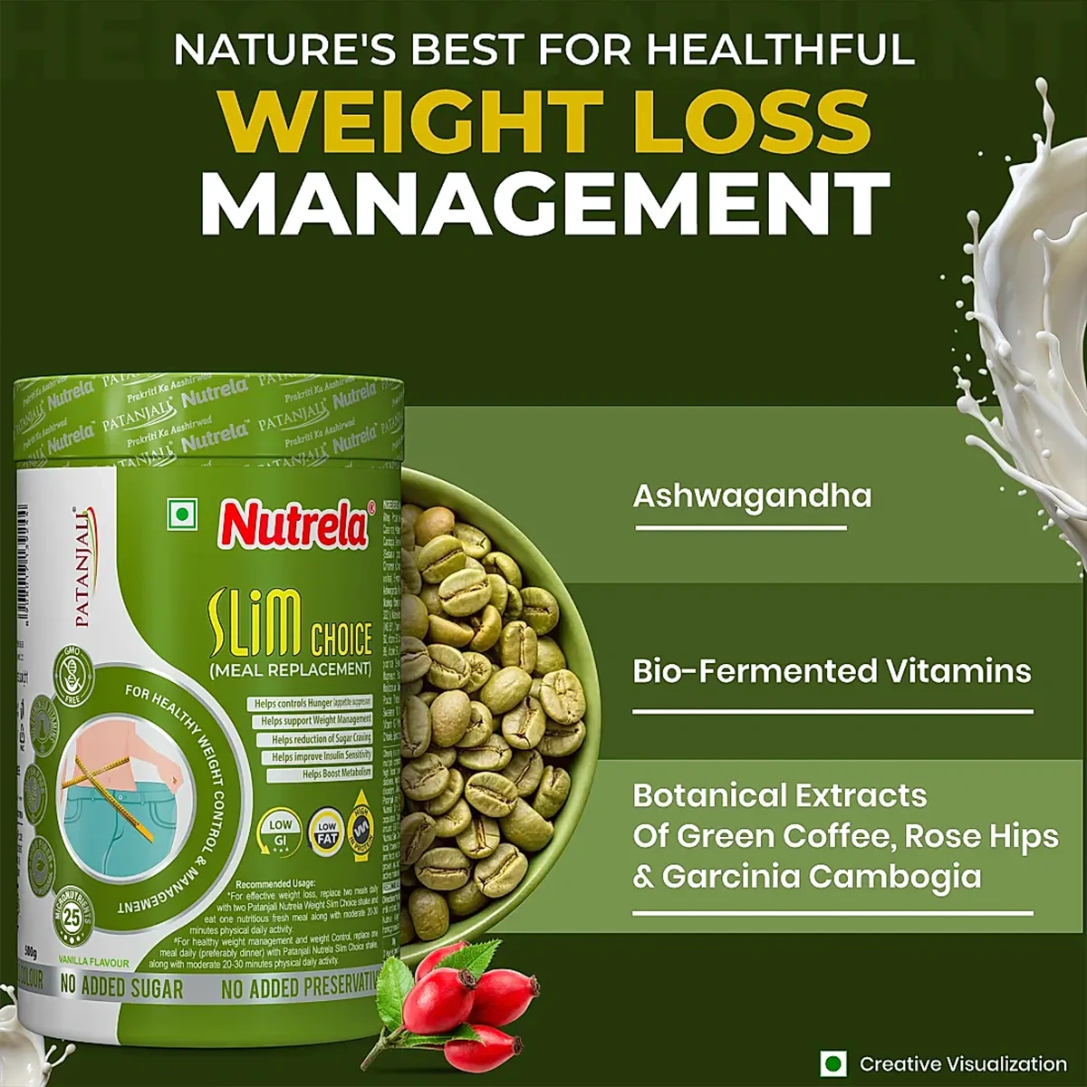 Patanjali Nutrela Slim Choice Weight Loss Powder 500g Vanilla Flavour